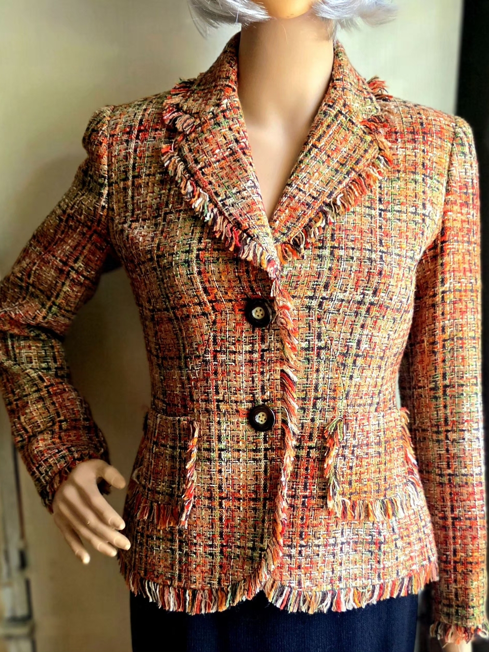 Focus 2000 Petite 2 Multicolor Tweed Fringe Blazer Jacket Vintage